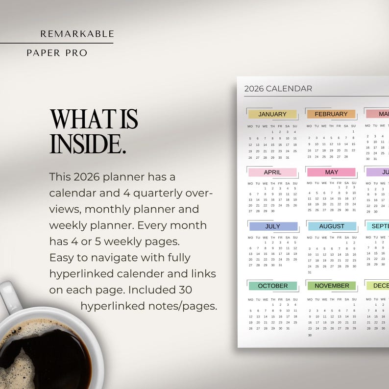 2026 Planner for Remarkable Paper Pro | Minimalist Yearly / Monthly ...