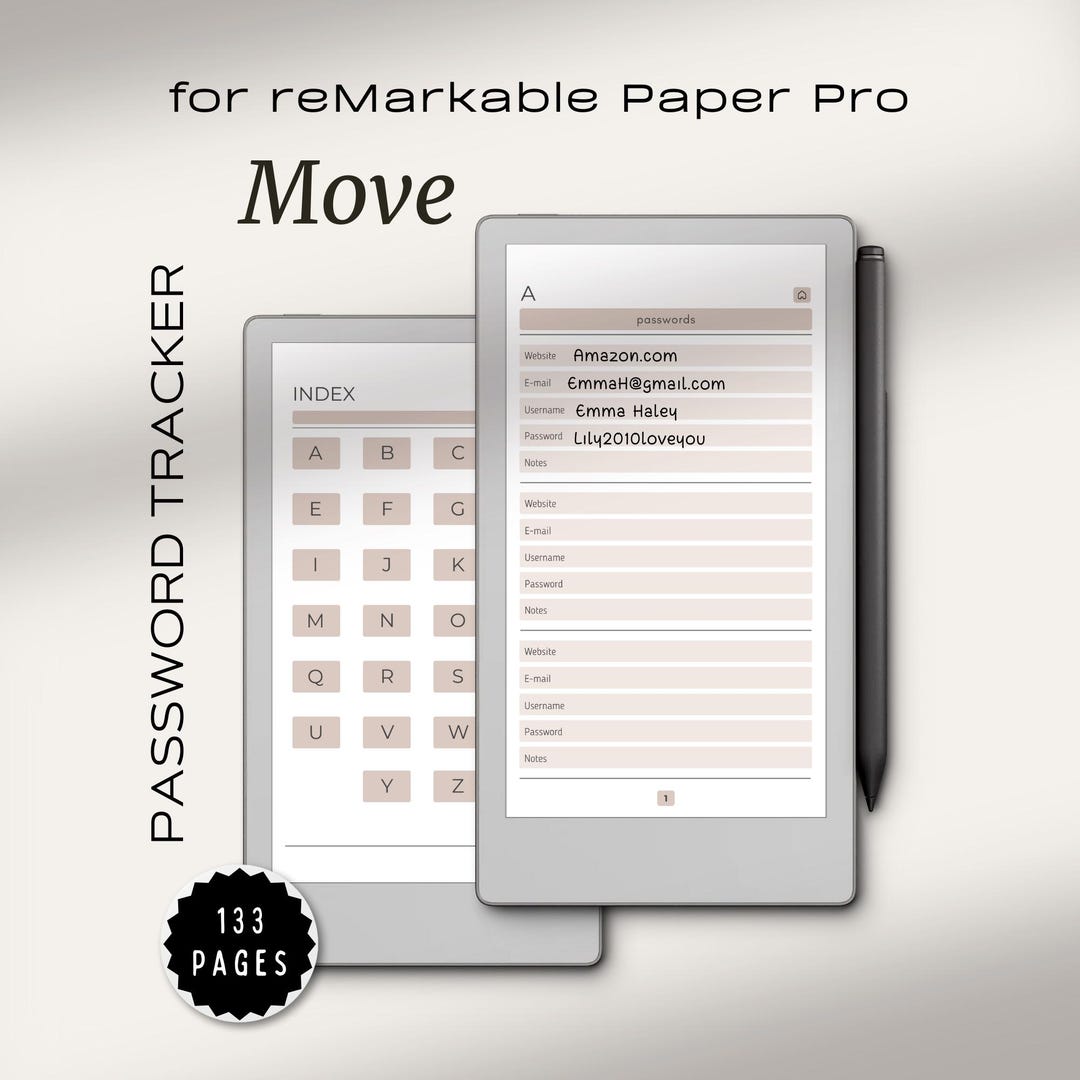 Password Tracker for Remarkable Paper Pro Move | Password Organizer ...