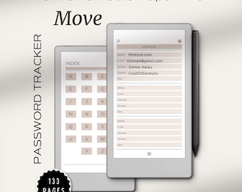 Password Tracker for reMarkable Paper Pro Move | Password Organizer | Alphabeticalized and Fully Hyperlinked | reMarkable Password Notebook