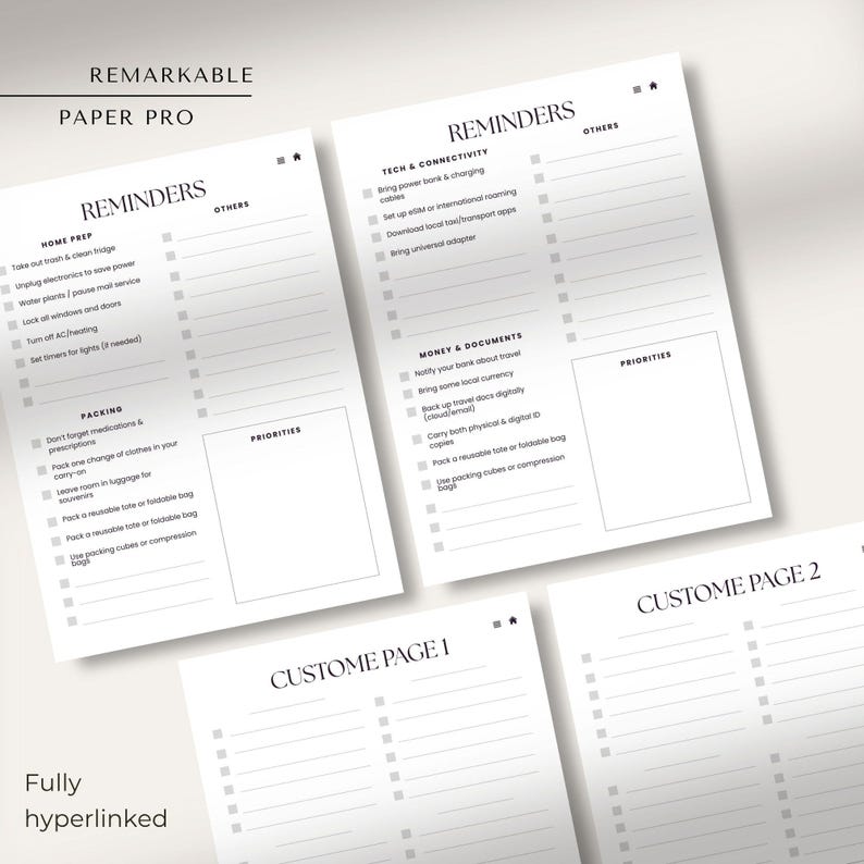Travel Packing List Remarkable Paper Pro | Vacation Planner | Travel ...