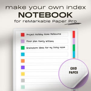 Notebook [grid] for reMarkable Paper Pro | Make Your Own Index | Hyperlinked Index / PDF | Digital Notes | reMarkable Paper Pro Notes