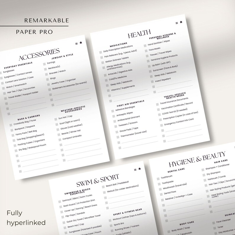 Travel Packing List Remarkable Paper Pro | Vacation Planner | Travel ...