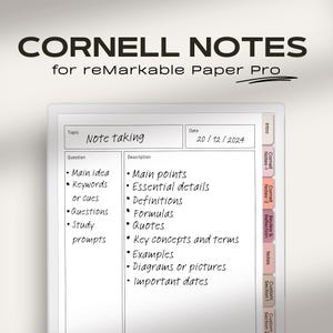 Cornell Notes for reMarkable Paper Pro | Hyperlinked PDF Notebook Color | Meeting Notes / Notebook | Premier Designs & Minimalistic Layouts