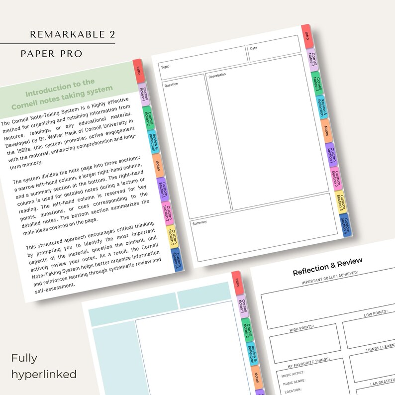 Cornell Notes for Remarkable 2 / Remarkable Paper Pro | Cornell ...