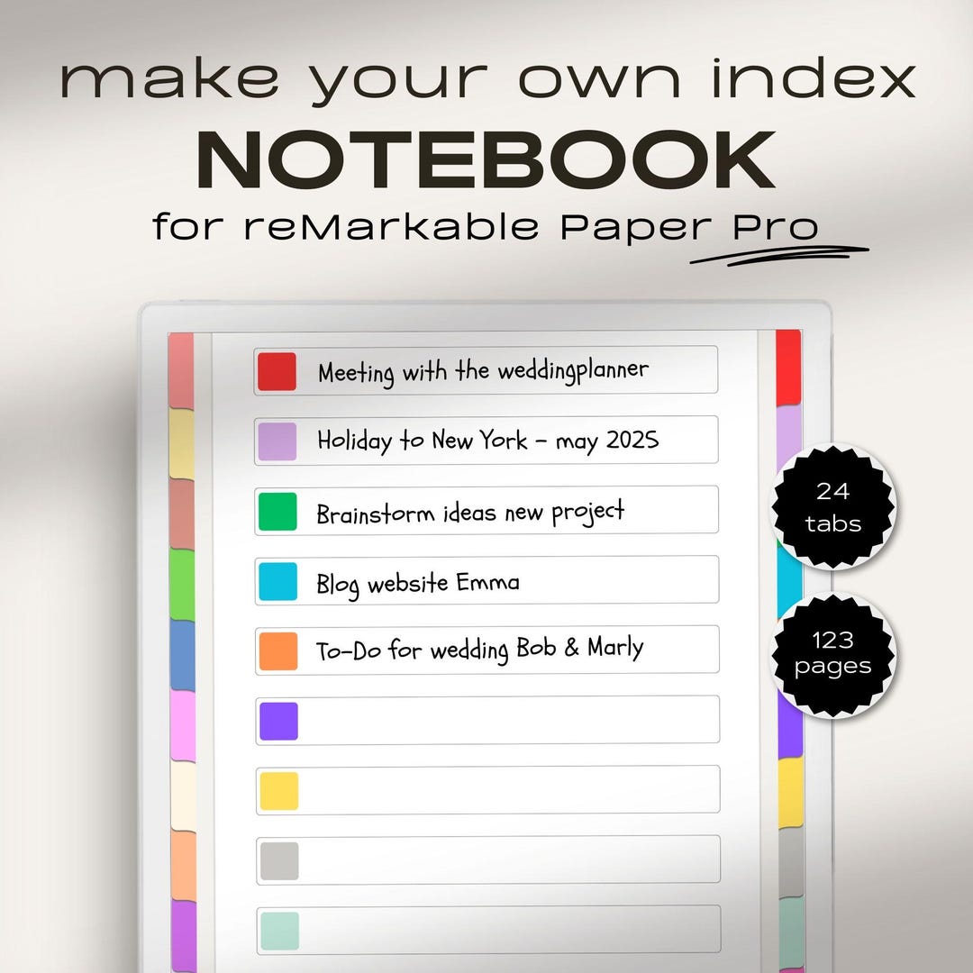 Notebook for Remarkable Paper Pro | Make Your Own Index | Hyperlinked ...