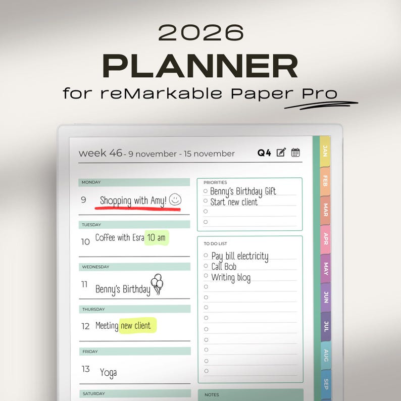 2026 Planner for Remarkable Paper Pro | Minimalist Yearly / Monthly ...