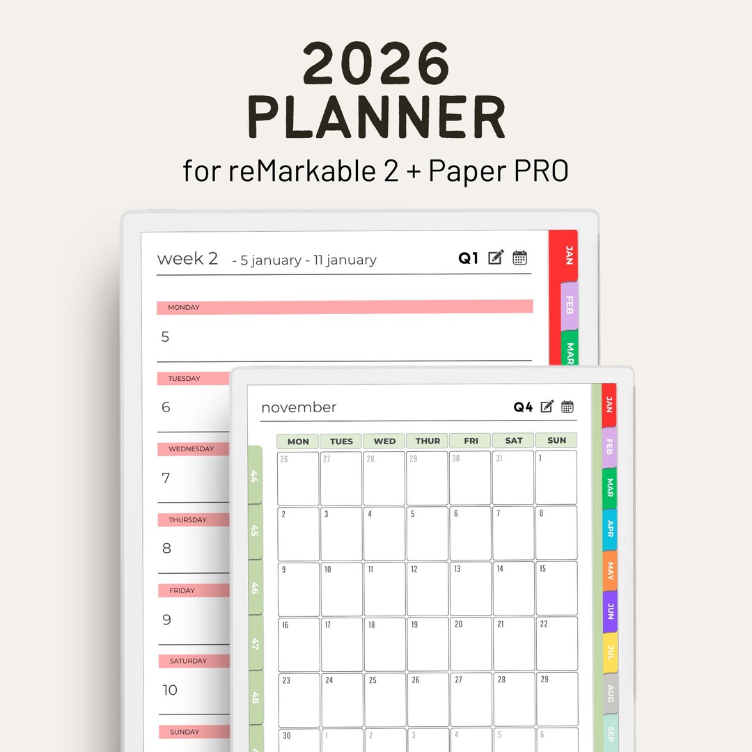 2026 Planner for Remarkable Paper Pro / Remarkable 2 | Yearly / Weekly ...