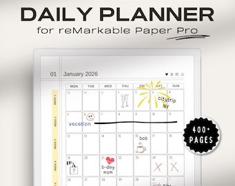 2026 Daily Planner for reMarkable Paper Pro | reMarkable Planner | reMarkable Calendar | Monthly / Yearly Planner | Minimalist Planner 2026