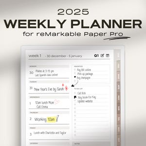Digital Planner 2025 for Remarkable Paper Pro | Minimalist Yearly / Weekly Planner 2025 | Hyperlinked Colorful reMarkable Calendar