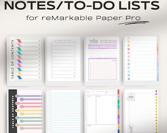 Bundle Notes/To-Do Lists for reMarkable Paper Pro | Make Your Own Index | Digital Notes | reMarkable Pro Notes | To Do List Templates