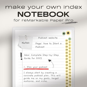 Notebook for reMarkable Paper Pro | Make Your Own Index | Hyperlinked Index / PDF | Digital Notes | reMarkable Paper Pro Notes