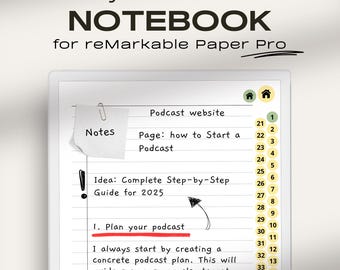 Notitieboek voor reMarkable Paper Pro | Maak je eigen index | Gelinkte index/pdf | Digitale notities | Opmerkelijke Paper Pro Notes