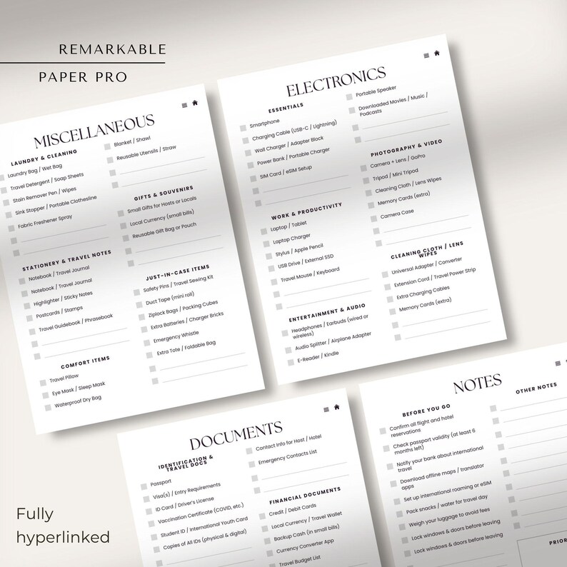 Travel Packing List Remarkable Paper Pro | Vacation Planner | Travel ...