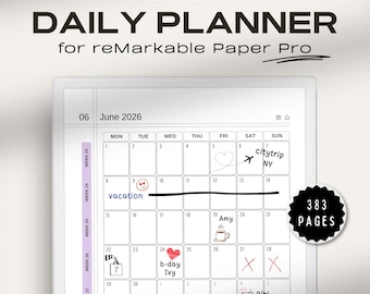 2026 Daily Planner for reMarkable Paper Pro | reMarkable Planner | reMarkable Calendar | Monthly / Yearly Planner | Minimalist Planner 2026