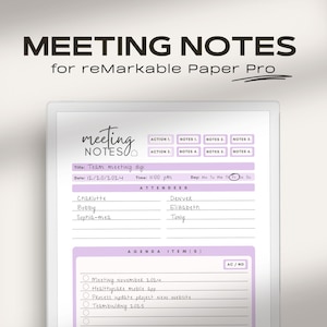 Appunti della riunione per reMarkable Paper Pro / modello reMarkable / Appunti della riunione con collegamento ipertestuale / Verbali della riunione / Ordine del giorno / Attività / Elementi di azione