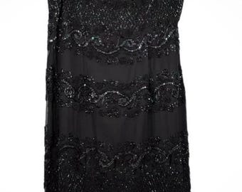 Adriana Papell vintage black beaded midi cocktail dress Size 12