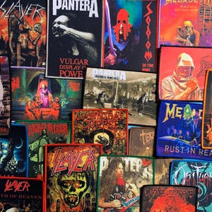 Toppe rettangolari thrash e death metal 14,5x9,5 cm.