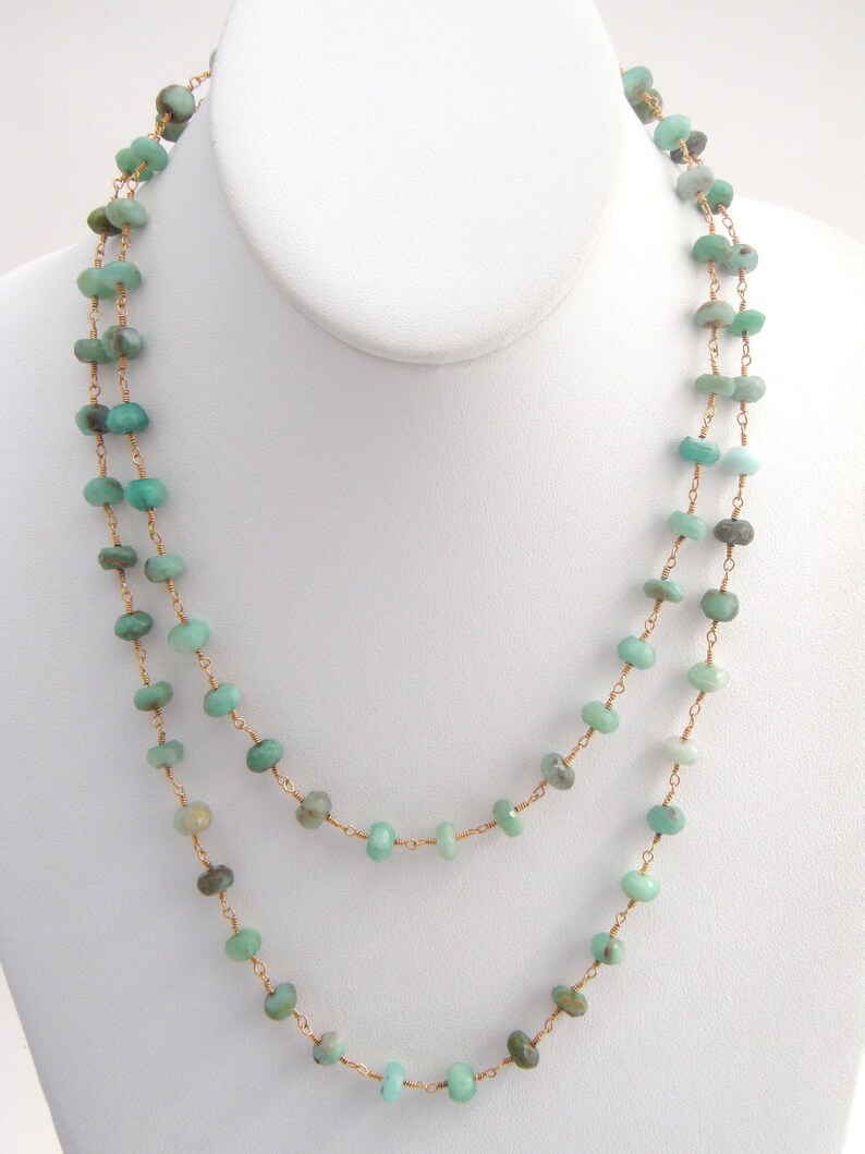 Peruvian Blue Opal Strand Necklace Rosary Style Gold Mint Etsy