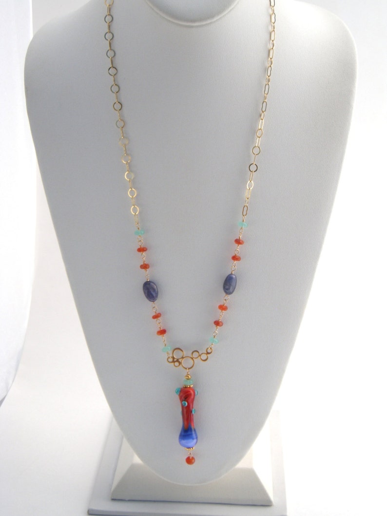 28 Inch Chain Necklace With Lampwork Pendant Carnelian | Etsy