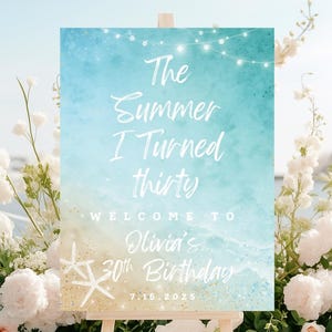 The Summer I Turned 30 Birthday Welcome Sign , Beach Theme Party Welcome Sign, Coastal Watercolor Welcome Sign , Editable 30th Birthday Sign