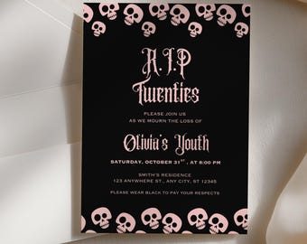 Gothic Funeral 30th Birthday Invitation: RIP 20s (Digital Template 5x7in Canva Edit)