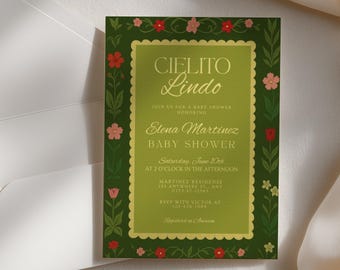 Cielito Lindo Baby Shower Invitation, Mexican Floral, Papel Picado Theme (Digital Download)