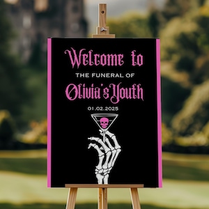 Pink Death to My 20s Welcome Sign, Funeral for My Youth Sign, RIP Twenties Party Sign, Gothic 30th Birthday Sign, Editable Halloween Sign
