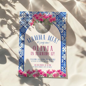 Mamma Mia Birthday Invitation, Dancing Queen Birthday Invite, Mama Mia 17 Birthday Invitation, Disco Bougainville Invite, Mamma Mia Theme