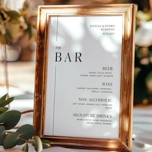 Minimalist Wedding Bar Menu Sign, Printable Wedding Bar Menu Template, Simple Elegant Wedding Drinks Menu