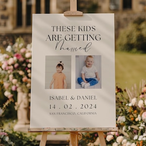These Kids are Getting Married Rehearsal Dinner sign with Photos, The night before Picture Welcome Sign, Engagement Dinner Greeting sign