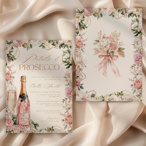 Elegant Petals and Prosecco Bridal Shower Invitation, Champagne Brunch Bridal Shower Invite, Petal and Prosecco Bridal Shower Invite
