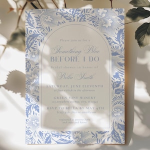 Something Blue Before I Do Bridal Shower Invitation, French Toile Bridal Shower Invite Template, Vintage Floral Bridal Brunch Invite