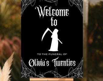 Death to My 20s Welcome Sign, Funeral for My Youth Sign, RIP Twenties Party Decor, Gothic 30th Birthday Sign, Editable Halloween Sign