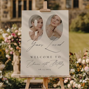 Editable 90th Years Loved Birthday Welcome Sign Template with Photo, Printable Poster for 90th Birthday Party , Number Photo Entrance Sign
