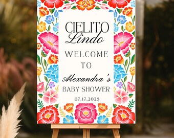 Blommig Cielito Lindo babyshower-välkomstskylt, mexikanska blommor babyshower-välkomstskylt, Talavera-tema babyshowerskylt