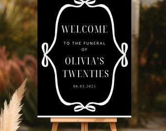 Funeral for My Youth Welcome Sign, Gothic 30th Birthday Decor (Editable Canva Template)