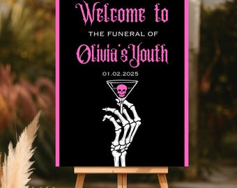 RIP Twenties Party Welcome Sign, Gothic 30th Birthday, Editable Halloween Sign