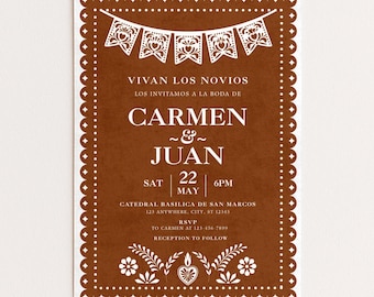 Mexican Wedding Invitation Template, Papel Picado Wedding Invite, Spanish Bilingual Fiesta Wedding Invitation