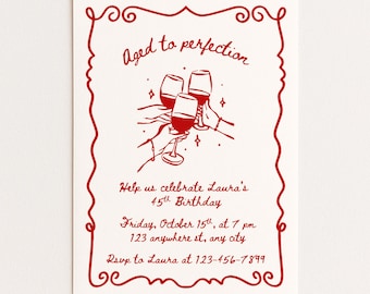 Aged to Perfection Birthday Invitation Printable, Wine Birthday Party Invite, Adult Birthday Celebration Template
