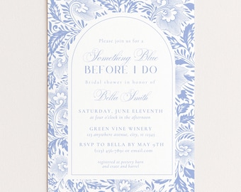 Something Blue Bridal Shower Invitation, Before I Do Bridal Shower Invite, Blue Floral Bridal Shower Template