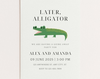 Later uitnodiging voor feest alligator weggaan, afscheidsviering uitnodigen, schattige krokodil thema-uitnodiging