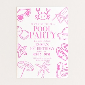 Rosa Pool-Party-Geburtstagseinladung, Sommer Teen Geburtstagsparty Vorlage