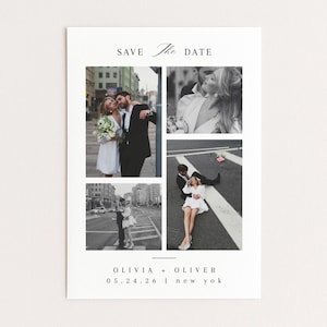Save the Date Wedding Postcard Template, Photo Collage Save the Date Card, Modern Minimalist Wedding Announcement