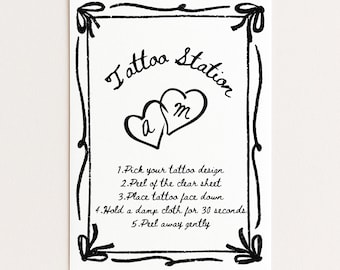 Tattoo Station Sign Printable | Temporary Tattoo Bar Sign | Custom  Tattoo Station Favour Sign