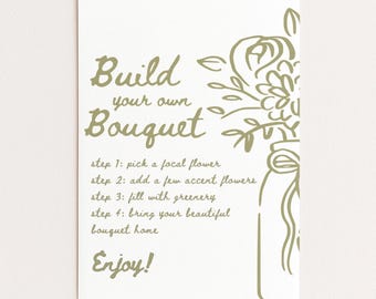 Sage Hand Drawn Flower Bar Sign, Wildflower Bouquet Bar Print Template, Floral Bridal Shower Sign, Flower Bar Cart Printable Sign