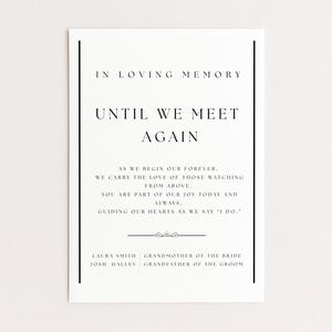 Letrero de boda "En memoria amorosa", letrero "Por siempre en nuestros corazones", letrero conmemorativo de boda, plantilla de letrero para mesa de recuerdos, plantilla "Seres queridos en el cielo"