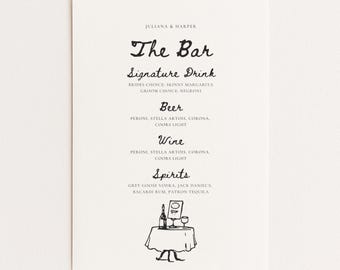 Hand Drawn Bar Menu Sign Template, Illustrated Wedding Drink Menu, Hand Written Wedding Signage, Signature Drink Sign
