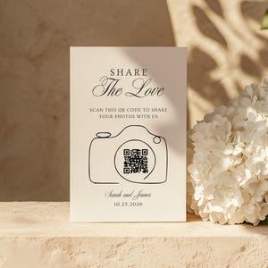 Minimal Share the Love Qr Code Business Card, Minimal Photo Wedding Sign, Bridal Shower Share the Love Card, Share Your Shots Wedding Sign