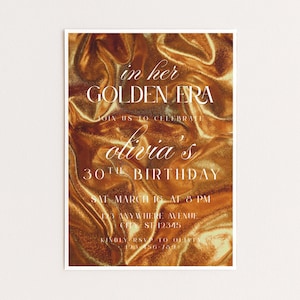 Golden Era Birthday Invitation Template, In Her Golden Era 30th Birthday Invite, Editable Canva Glam Gold Party Invite