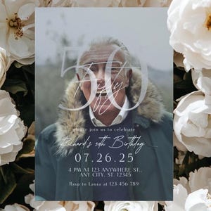 Fifty 50th Birthday Invitation for him, Modern Photo 50th Birthday Milestone Invite, 50th Digital Invite with Photo for men